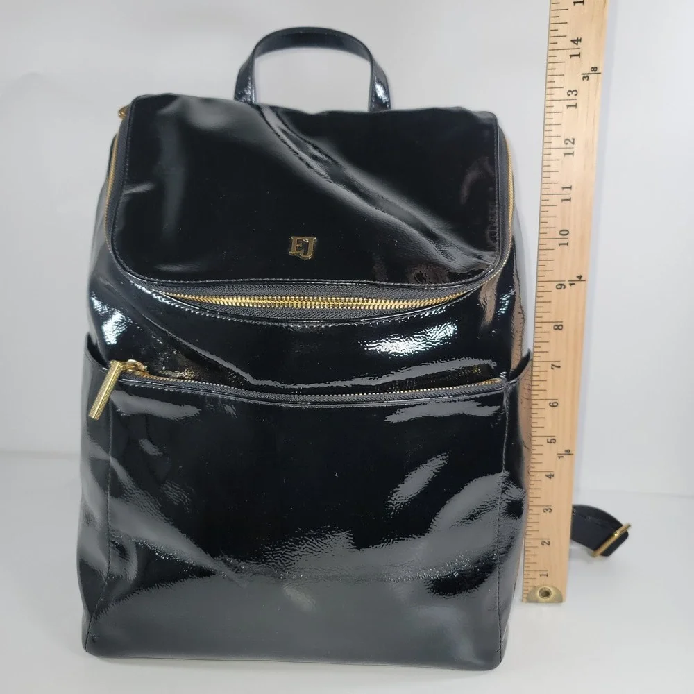 Eric Javits New York Black Patent Leather Backpack Gold Hardware NWT
